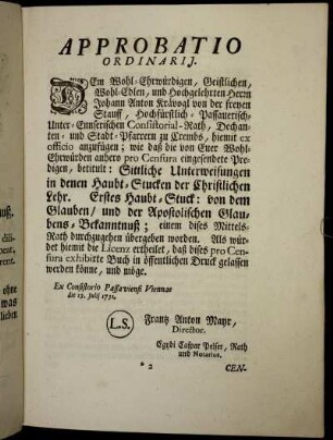 Approbatio Ordinarij.