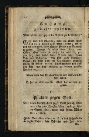 III. Pflichten gegen Gott