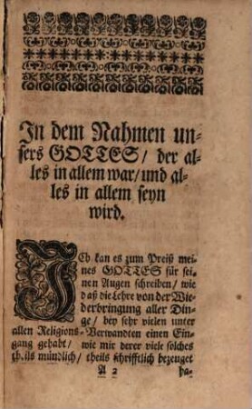 Die schon für Gott Geschehene Wiederbringung aller Dinge Wider den Zweiffel Der guten Gemüther