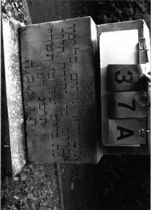 Grabstein 37 (Index: 100101451) Material: Sandstein, unterster Sockel Kalkstein Zustand: gut Maße HxBxT: 136x30x17 cm Beschreibung: Obelisk, getreppter Sockel: Grabstein 37A