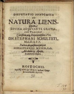 Disputatio Anatomica De Natura Lienis