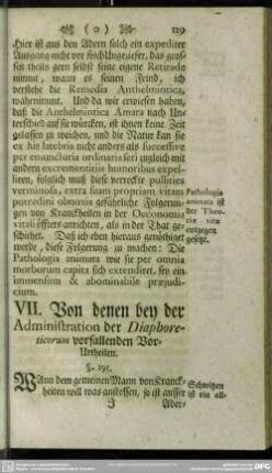 VII. Von denen bey der Administration der Diaphoreticorum vorfallenden Vor-Urtheilen