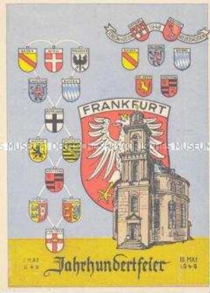 Postkarte zur Hundertjahrfeier der Frankfurter Nationalversammlung