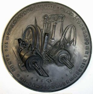 Kohlekeramikplakette "125 Jahre Gutehoffnungshütte Dampffördermaschinen"