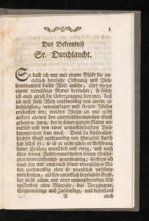 Das Bekenntniß Sr. Durchlaucht.