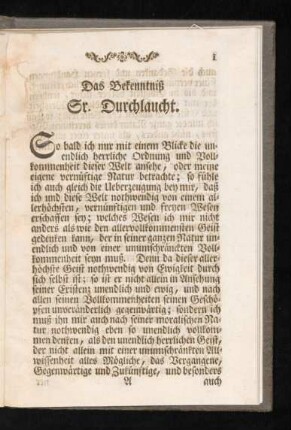 Das Bekenntniß Sr. Durchlaucht.
