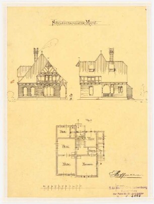 Schleusenmeisterhaus: 2 Ansichten, Grundriss, 1:200
