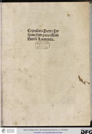 Commentum sex tractatuum Petri Hispani. Add: Tractatus posteriorum Aristotelis. Comm: Gerardus de Harderwyck