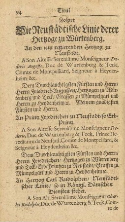 Die Neustädtische Linie derer Hertzoge zu Würtenberg