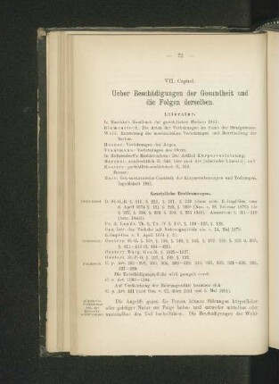 VII. Capitel. Ueber Beschädigungen der Gesundheit und die Folgen derselben.
