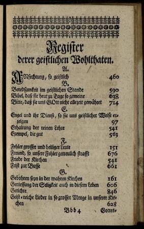 Register derer geistlichen Wohlthaten.
