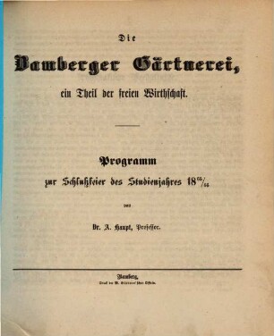 Die Bamberger Gärtnerei, ein Theil der freien Wirthschaft