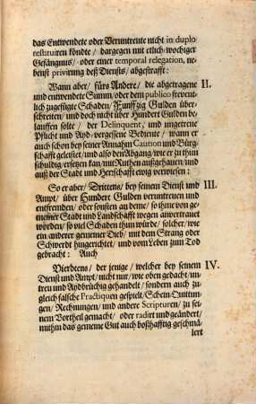 Appendix Der Gesatz und Ordnung, Von Straff offenbarer Laster, Die Bestraffung Treuloser Bedienten betreffend : [Decretum in Senatu, Freytags den 28. Ianuarii, Anno 1687.]