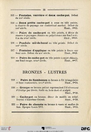 Bronzes - Lustres (Nr. 219-225)