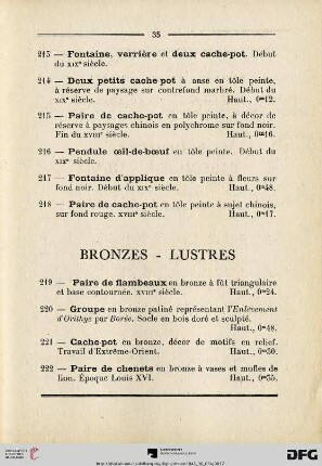 Bronzes - Lustres (Nr. 219-225)