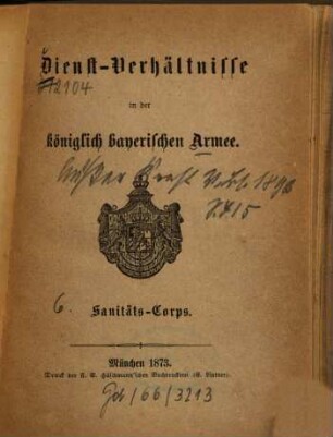 Dienst-Verhältnisse in der königlich bayerischen Armee, [7]. Sanitäts-Corps