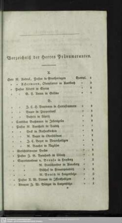 Verzeichniß der Herren Pränumeranten