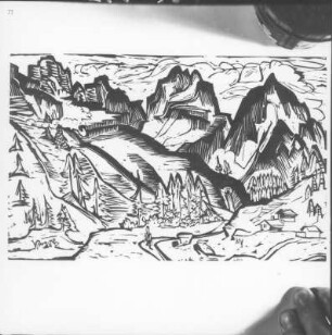 Berglandschaft : Vorkursarbeiten. Berglandschaft. Linolschnitt (1974)