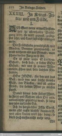 XXXIII. [XXVIII.] In Kriegs-Zeiten, und um Friede