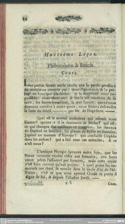 Huitième Leçon. Philoménon & Baucis