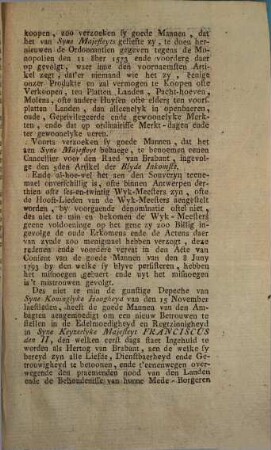 Algemeyn Besluyt Van de goede Mannen van den Ambachte, representerende het derde Lid der Stad Antwerpen in den Breeden Raede aen Myne Heeren van het Magistraet den 28 November 1793 overgelevert