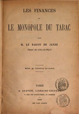 Les finances et le monopole du tabac