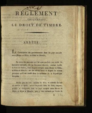 Règlement concernant le droit de timbre