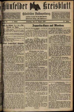 Erste Ausgabe vom Samstag, den 17. August 1929.
