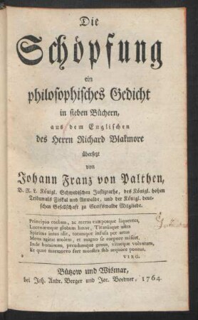 Die Schöpfung : ein philosophisches Gedicht in sieben Büchern