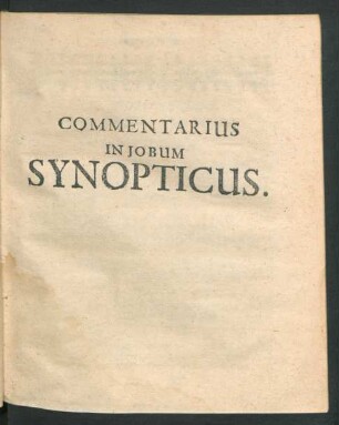 Commentarius In Jobum Synopticus.
