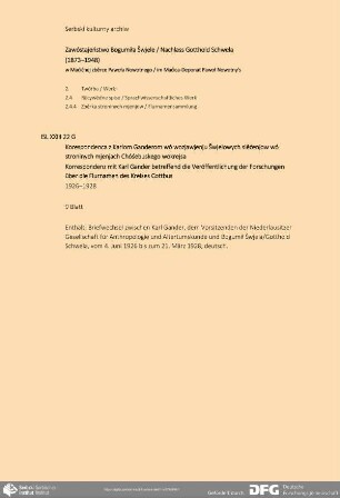 Korrespondenz mit Karl Gander betreffend die Veröffentlichung der Forschungen über die Flurnamen des Kreises Cottbus