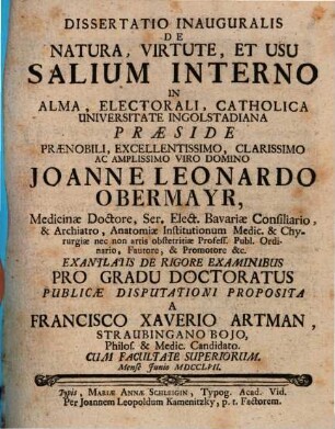 Diss. inaug. de natura, virtute et usu salium interno