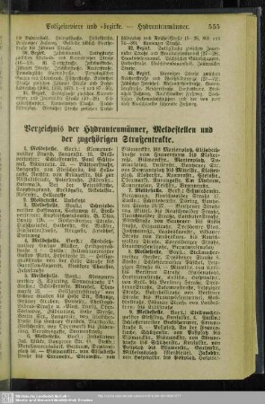 Verzeichnis der Hydrantenmänner, Meldestellen und der zugehörigen Straßentrakte