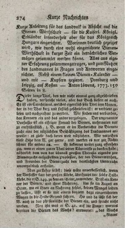 Kurze Anleitung für das Landvolk in Absicht auf die Bienen-Wirtschaft.