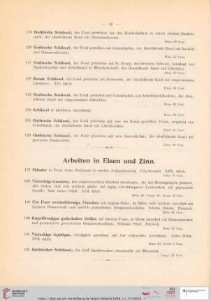 Arbeiten in Eisen und Zinn (Nr. 127 - 136)