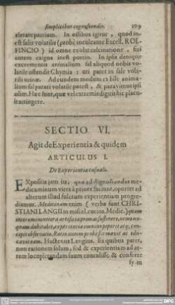 Sectio VI. Agit de Experientia & quidem