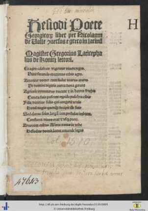 Hesiodi poete Georgicor[um] liber