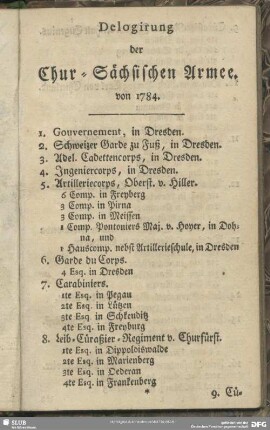 Delogirung der Chur-Sächsischen Armee. von 1784