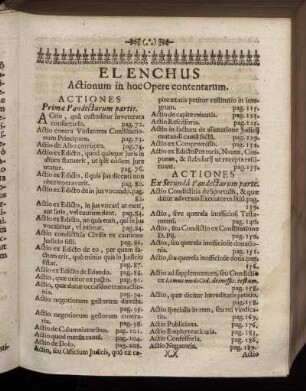 Elenchus Actionum in hoc Opere contentarum.