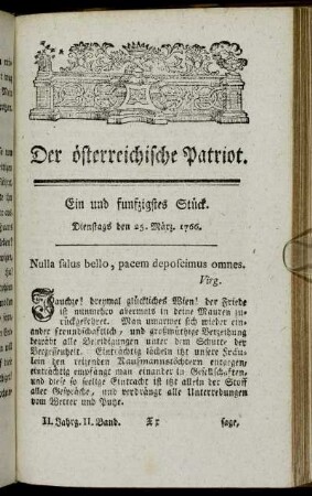 Ein und funfzigstes Stück. Dienstags den 25. März. 1766. - Fünf und funzigstes Stück. Dienstags den 8. April. 1766.
