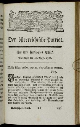 Ein und funfzigstes Stück. Dienstags den 25. März. 1766. - Fünf und funzigstes Stück. Dienstags den 8. April. 1766.
