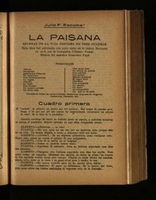 La paisana : escenas de la vida porteña en tres cuadros