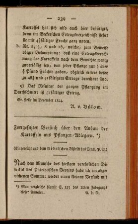 Fortgesetzter Versuch über den Anbau der Kartoffeln aus Pflanzen-Ablegern