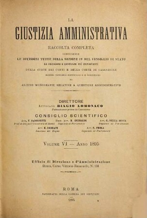 La giustizia amministrativa : raccolta periodica mensile di giurisprudenza, dottrina e legislazione in materia di diritto amministrativo e finanziero. 6. 1895