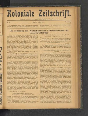 Die Gründung des Wirtschaftlichen Landesverbandes für Deutsch-Ostafrika.