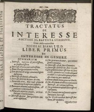 Liber Primus. De Interesse In Genere.
