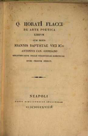 Q. Horatii Flacci de arte poetica librum