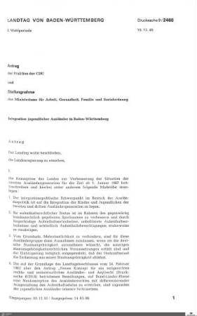 Antrag der CDU: Integration jugendlicher Ausländer