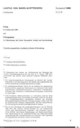 Antrag der CDU: Integration jugendlicher Ausländer