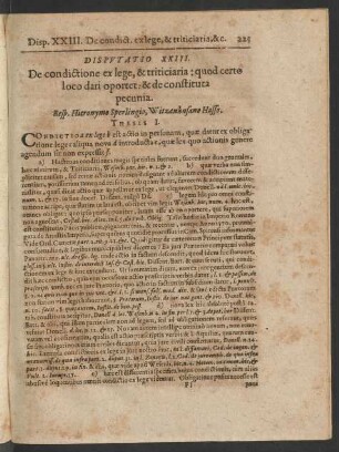 Disputatio XXIII. De condictione ex lege, & triticiaria ...
